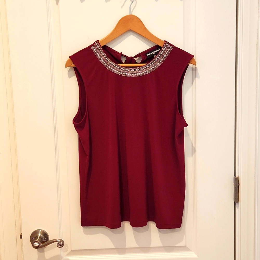 Karl Lagerfeld Wine Colored Sleeveless Top